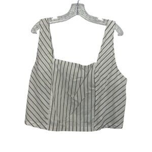 Maurices‎ Sleeveless Smocked Back Shirt 1X Striped White Tan Summer New WOT